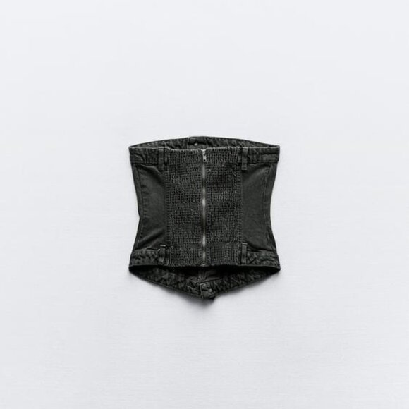 ZARA CORSET STYLE DENIM TOP TRF - Picture 2 of 7